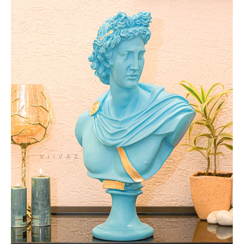 Greek Apollo Bust Sculpture Ocean Blue image