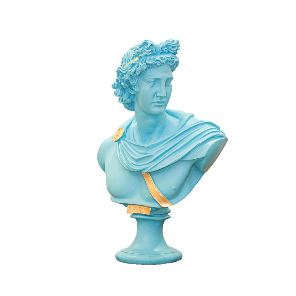 Greek Apollo Bust Sculpture Ocean Blue image
