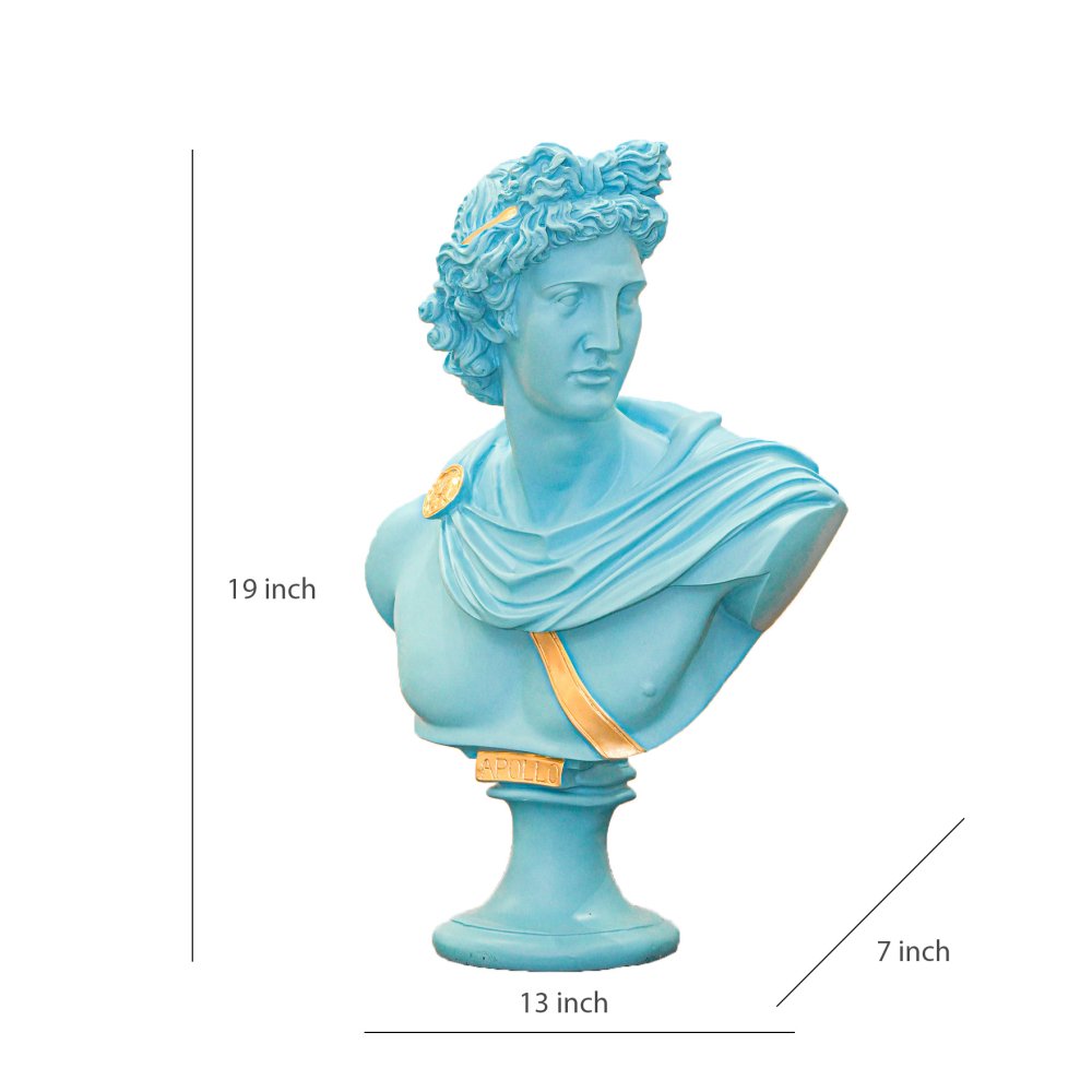 Greek Apollo Bust Sculpture Ocean Blue image