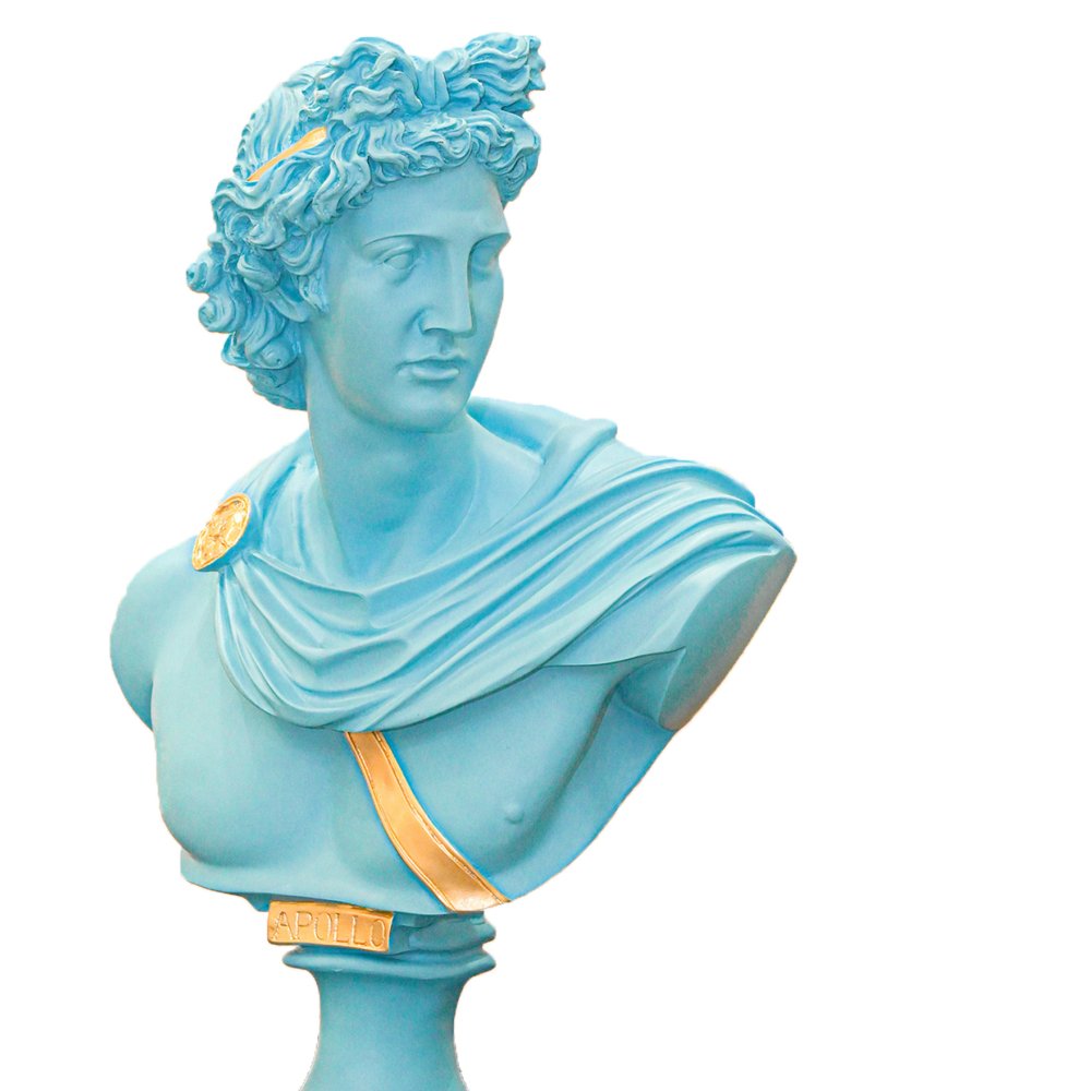 Greek Apollo Bust Sculpture Ocean Blue image