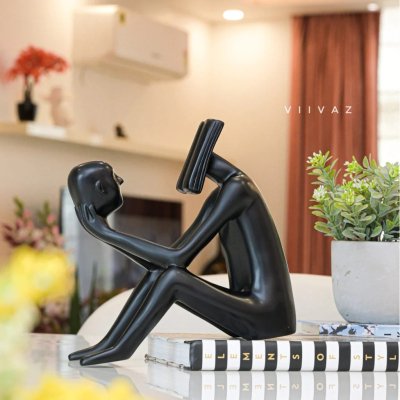 Abstract Man Reading a book sculpture Black