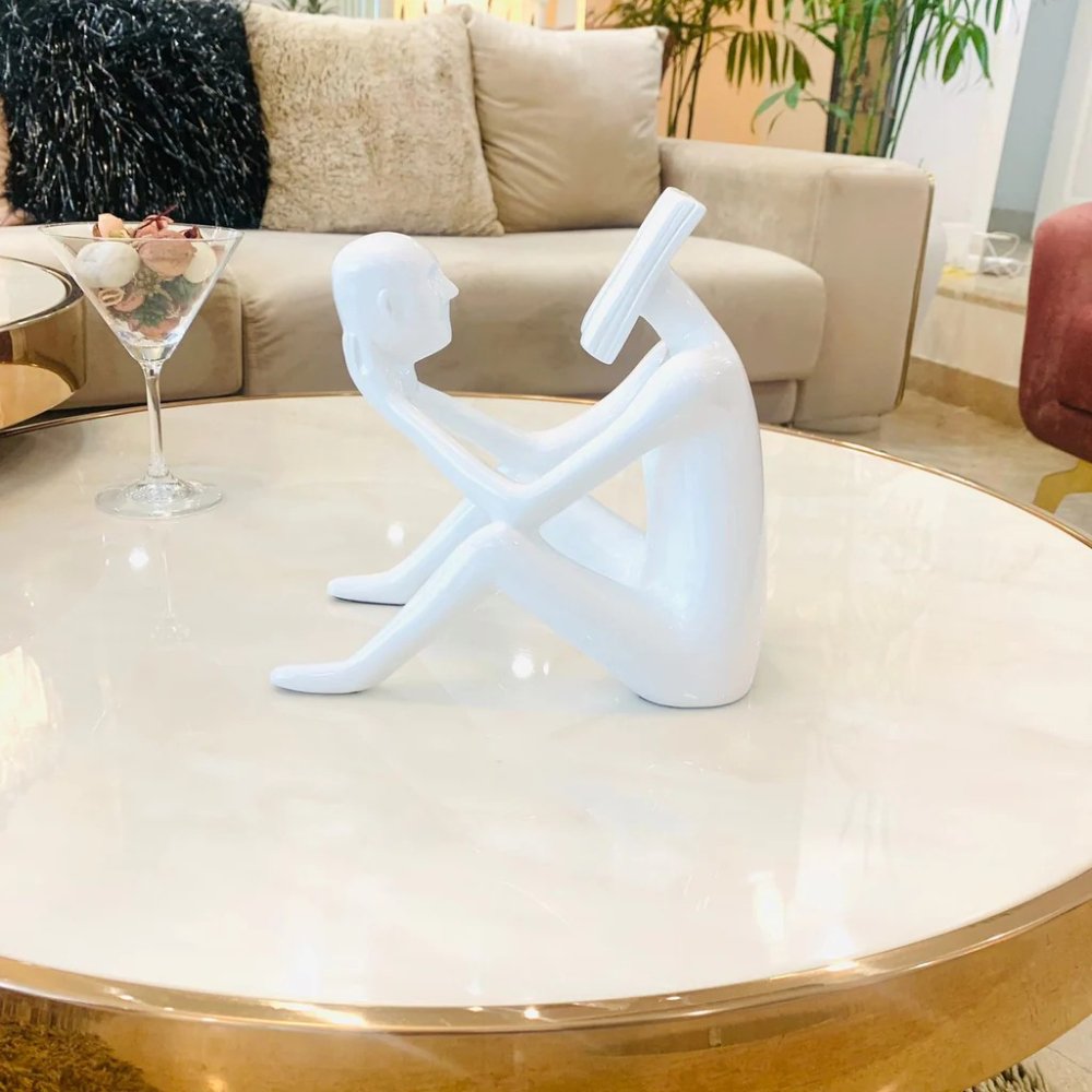 Abstract Man Reading a book sculpture White image