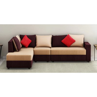Jordan Fabric RHS Sectional Sofa in Beige & Brown Colour