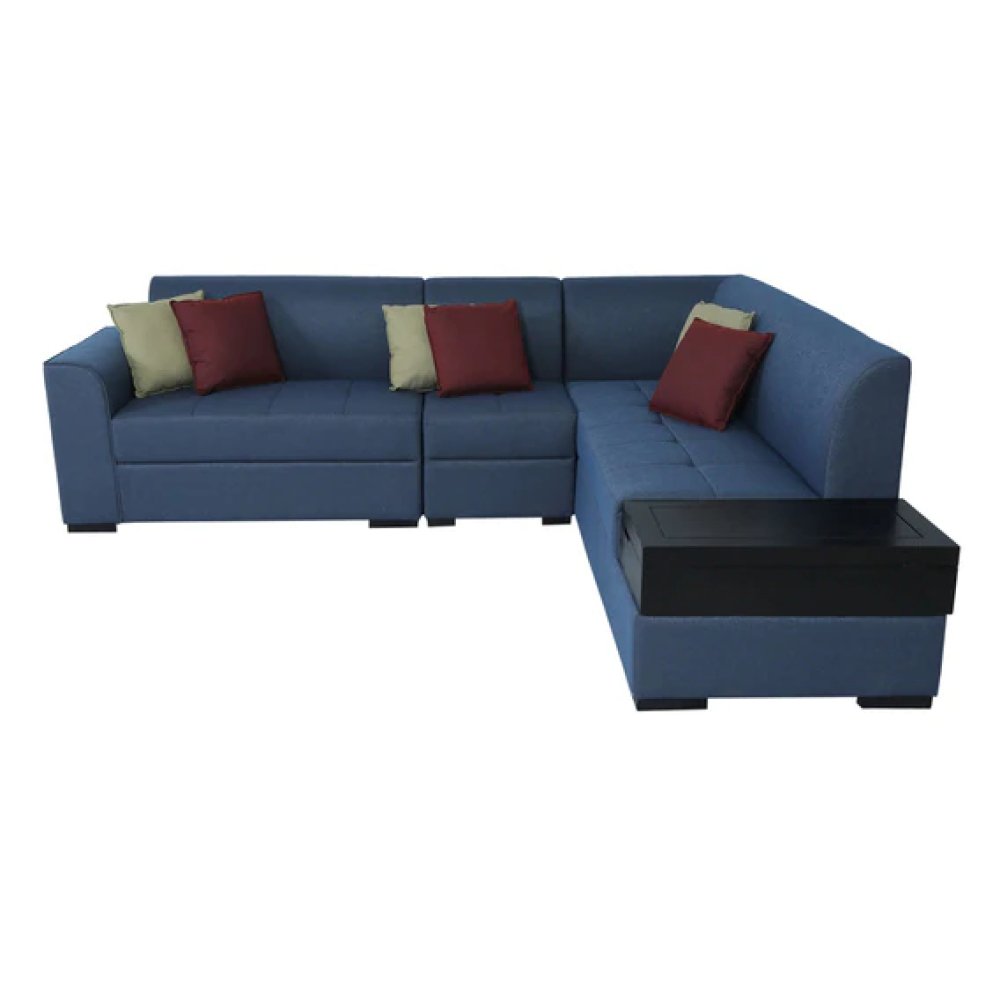 Alvin LHS Sectional Sofa in Blue Colour with Side Table in Dark Colour in L Shape image