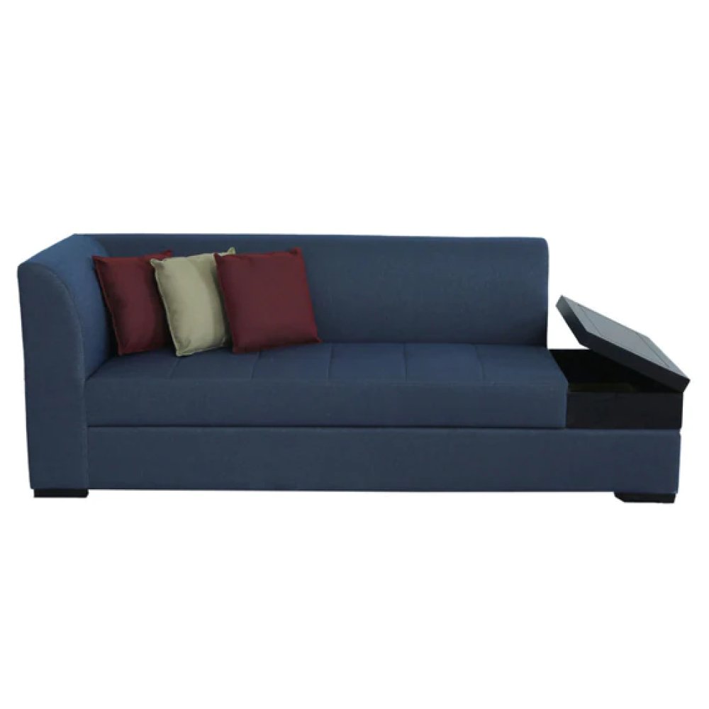 Alvin LHS Sectional Sofa in Blue Colour with Side Table in Dark Colour in L Shape image