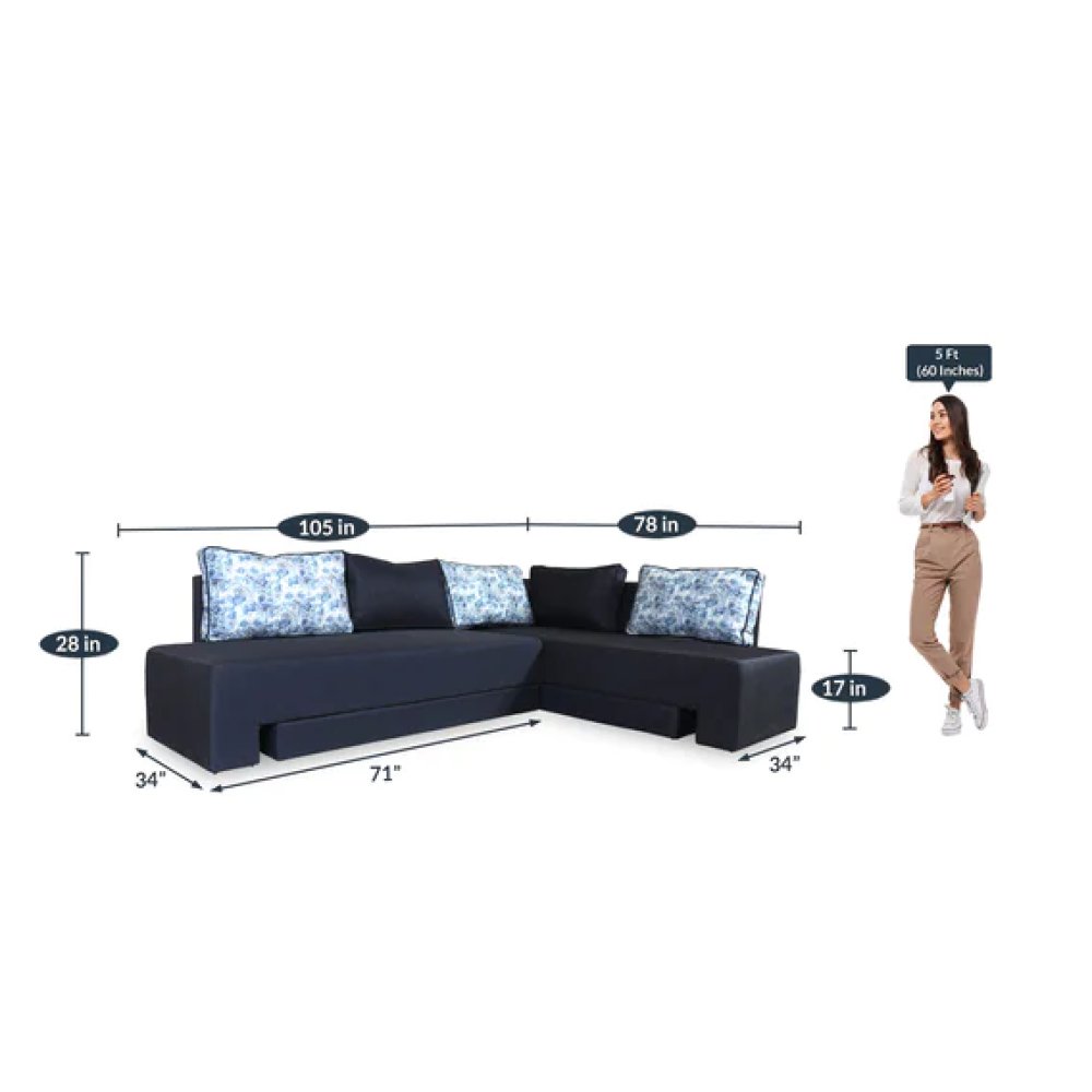 Eva LHS Lounger Pull-Out Sofa Cum Bed With Storage In Dark Grey Colour image