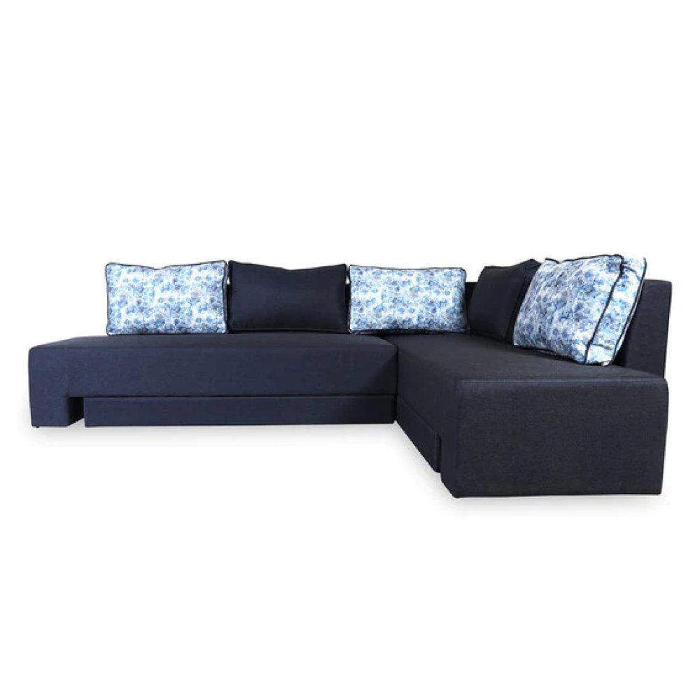 Eva LHS Lounger Pull-Out Sofa Cum Bed With Storage In Dark Grey Colour image