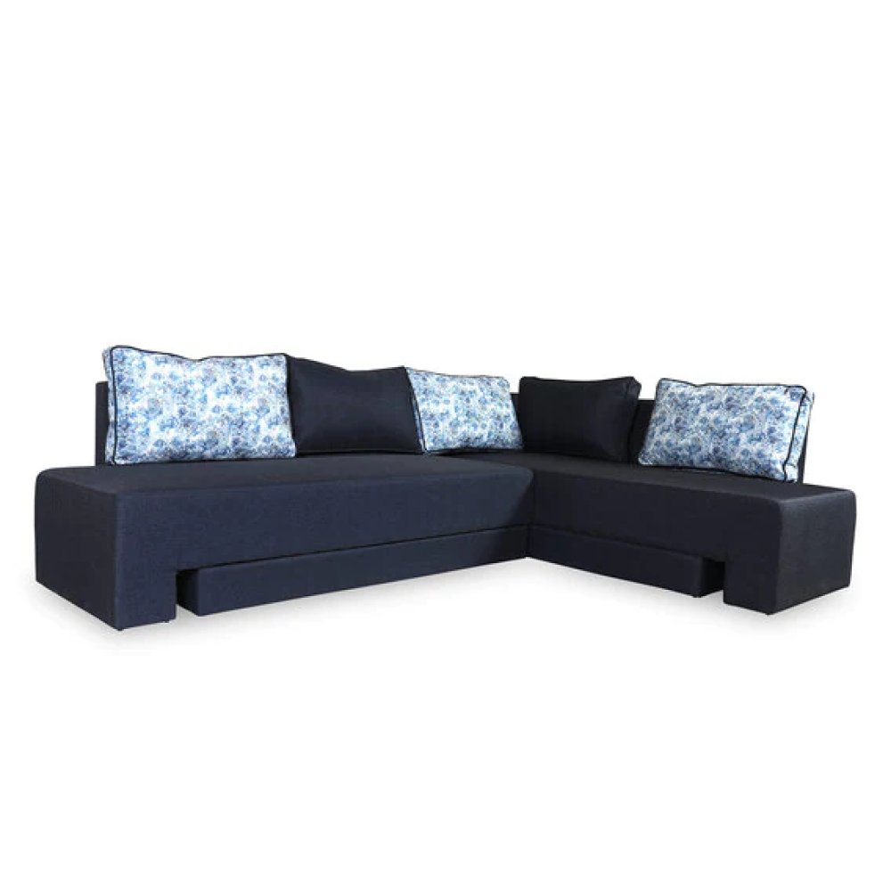 Eva LHS Lounger Pull-Out Sofa Cum Bed With Storage In Dark Grey Colour image