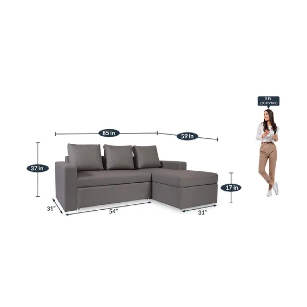 Luke Fabric RHS Pull-Out Sofa Cum Bed in Dark Grey Colour with Storage image