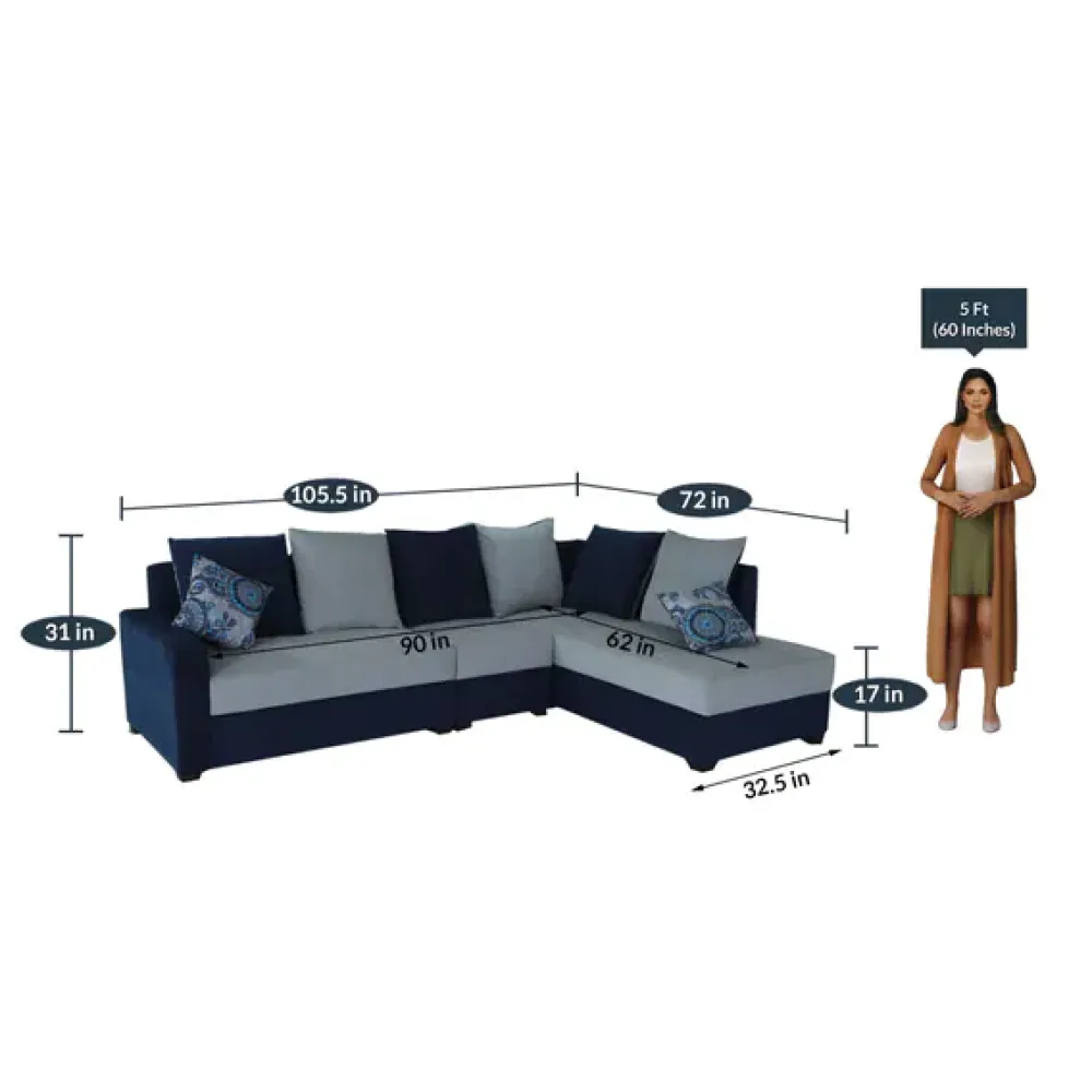 Jordan Fabric LHS Sectional Sofa in Blue & Grey Colour image