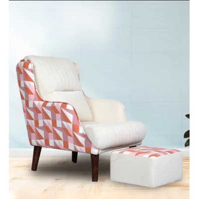 Jerrish Fabric Lounge Chair in  Red & White Color