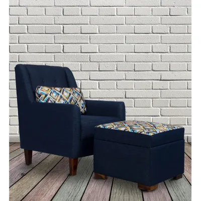 Otis Fabric Lounge Chair in Blue Color with Foot Stool